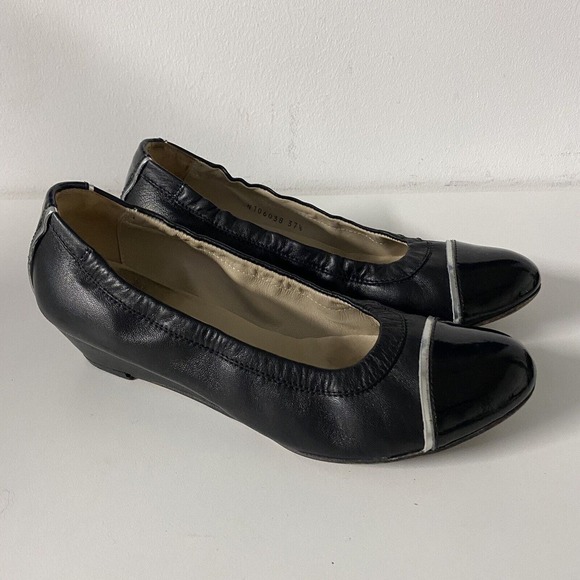 AGL Attilio Giusti Leombruni Pump Ballet Black Leather Wedge Heel Cap 37… - Picture 2 of 11